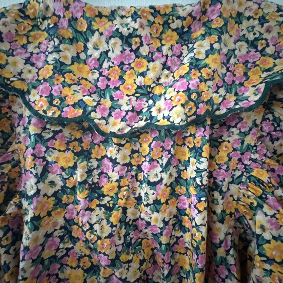 Vila Floral Puff Sleeve Peasant Coquette Mini Dress Ruffled Collar - Picture 7 of 7